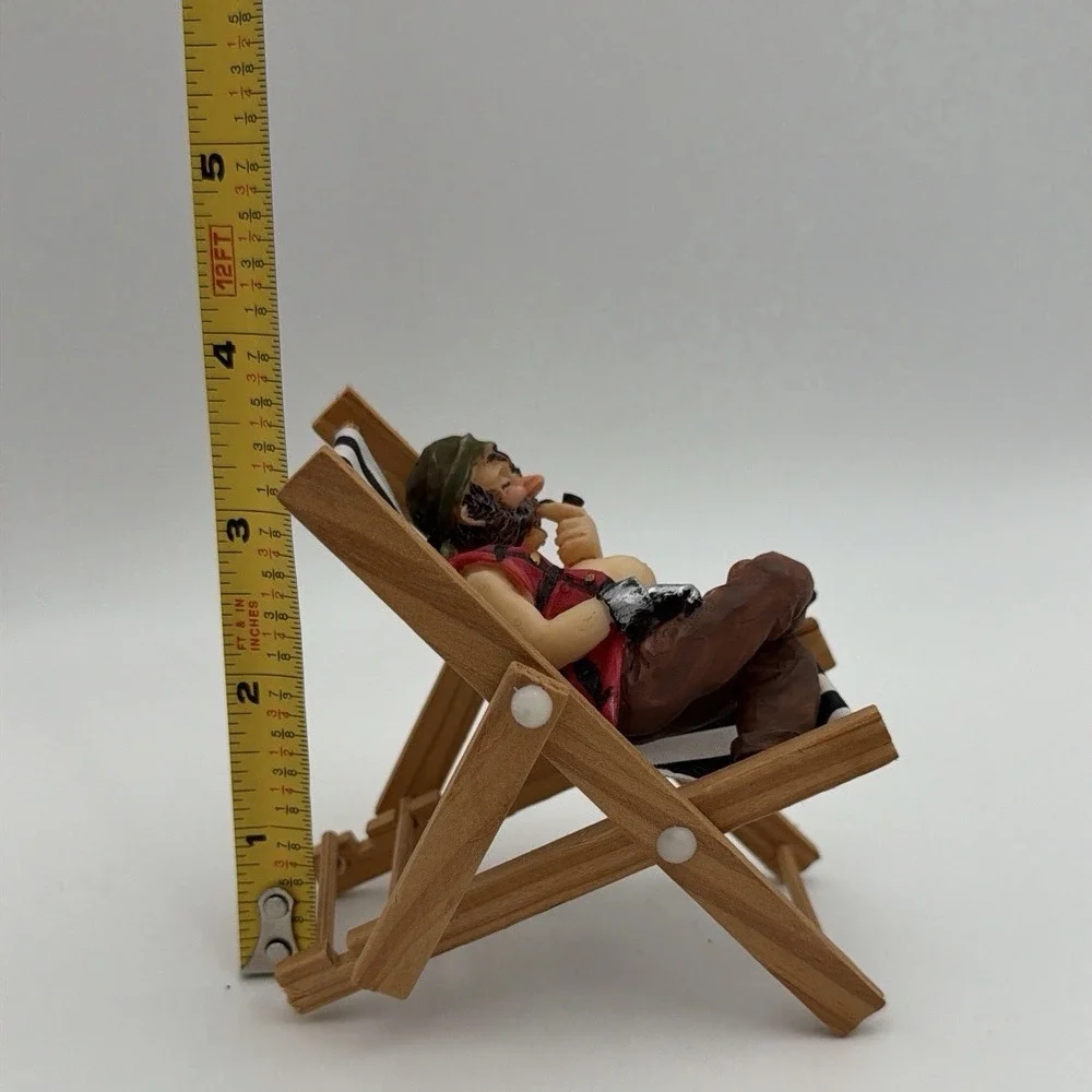 Vintage Pirate Figurine Miniature‎ Hammock Pipe Nautical Decor Resin Wood